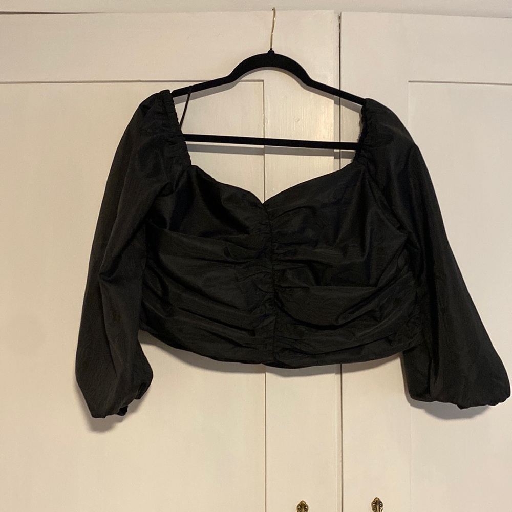 J-Crew Taffeta Black Off the Shoulder Crop Top